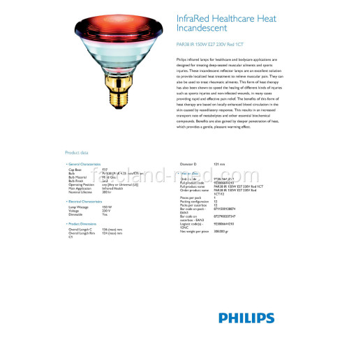 PHILIPS PAR 38 IR قرمز 150W 230V E27